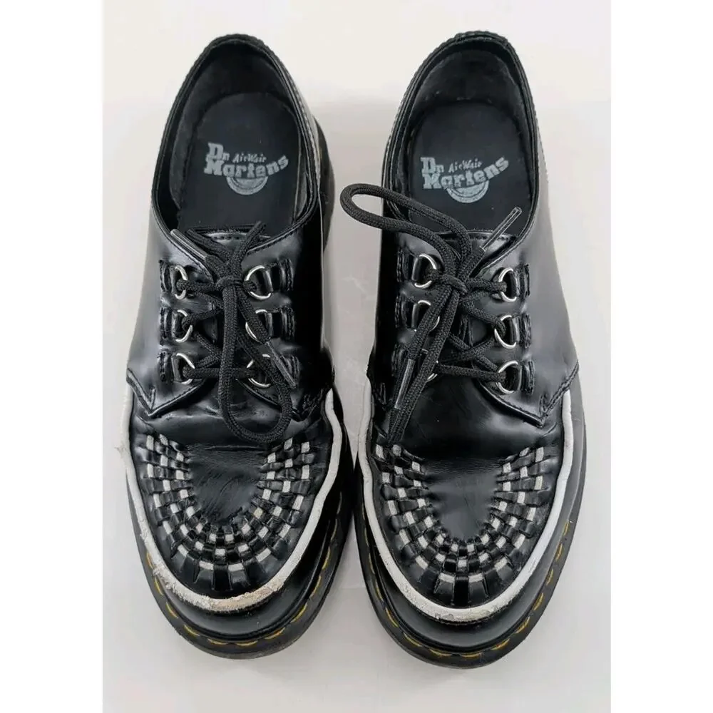Dr. Martens Ramsey Smooth Leather Creepers Black/White Interlace Size 7 Mens/8 W